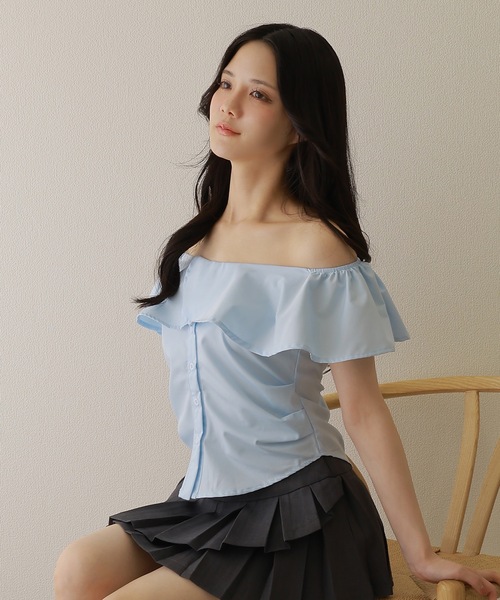 M DOLLY ブラウス シャツ frill front button blouse/フリルフロント