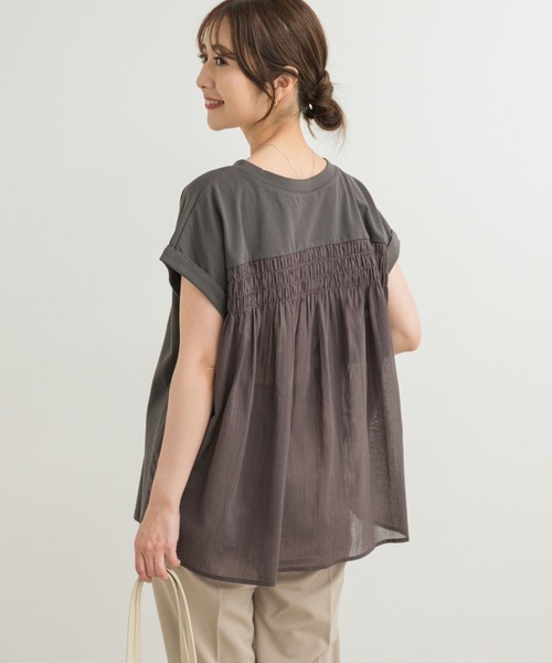 tシャツ 布帛ドッキングカットソー レディース URBAN RESEARCH DOORS tシャツ シャーリング布帛ドッキング