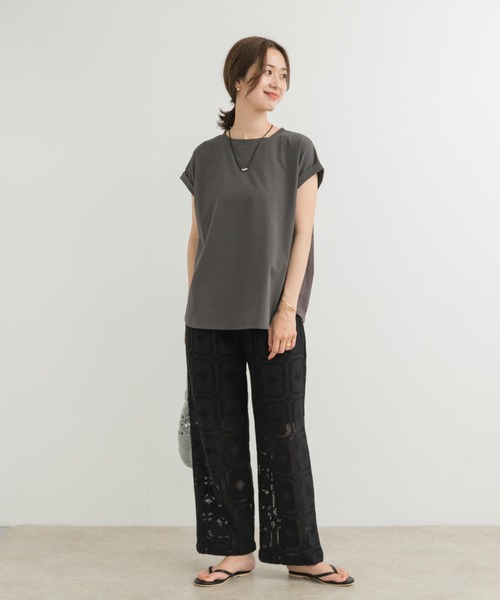 tシャツ 布帛ドッキング レディース le.coeur blanc tシャツ 布帛ドッキングプルオーバー レディース