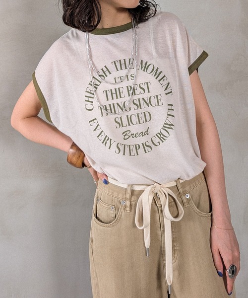 tシャツ ロゴプリントリンガーTシャツ レディース