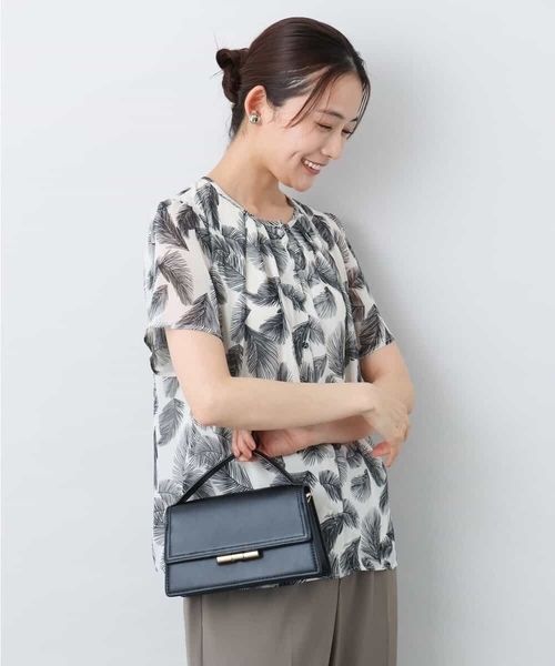 ブラウス シャツ リーフ柄シフォンブラウス/洗える レディース
