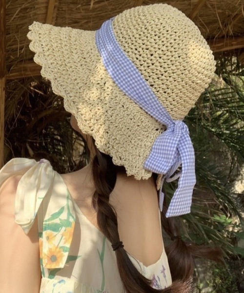 Chapeau d'O ブラウン 麦わら帽子 ピンクリボン プティマイン 麦わら帽子 ピンクリボン付き 52cm - メルカリ