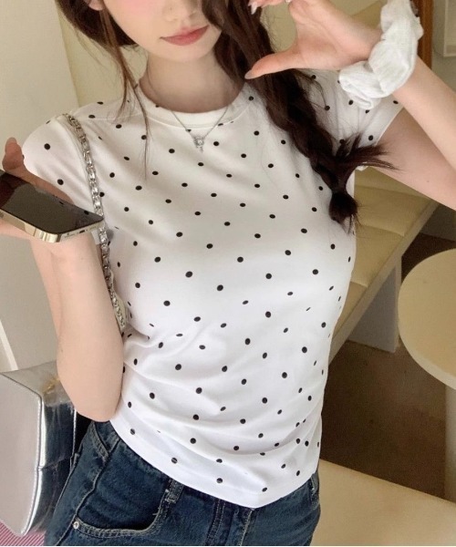 LADY LIKE（レディライク） tシャツ 半袖 ミニドット柄半袖Tシャツ