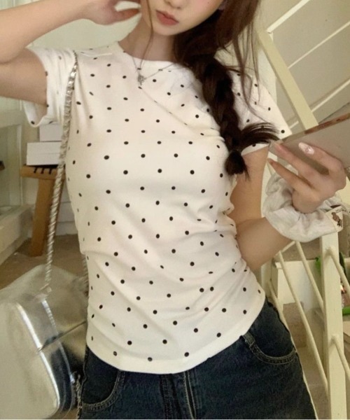 LADY LIKE（レディライク） tシャツ 半袖 ミニドット柄半袖Tシャツ