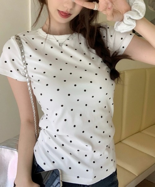 LADY LIKE（レディライク） tシャツ 半袖 ミニドット柄半袖Tシャツ