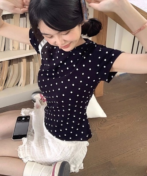 LADY LIKE（レディライク） tシャツ 半袖 ミニドット柄半袖Tシャツ