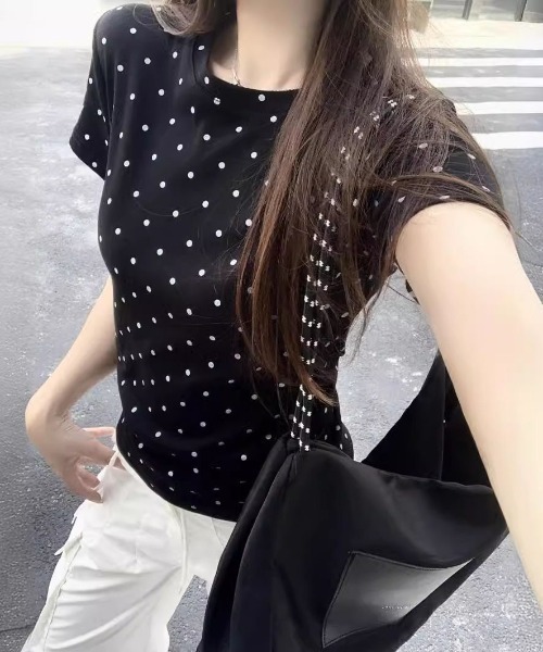 LADY LIKE（レディライク） tシャツ 半袖 ミニドット柄半袖Tシャツ