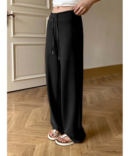 パンツ 「選べる丈感」裏さらさらフラットウエストワイドパンツ