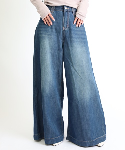 ジーンズ デニム デニムパンツ 「Vini」ハイウエストスーパーワイド 