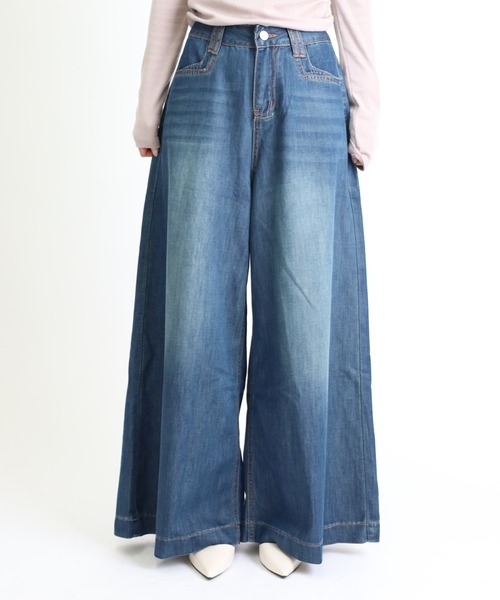 ジーンズ デニム デニムパンツ 「Vini」ハイウエストスーパーワイド