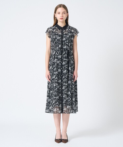 ANAYI モノトーンフラワープリント ワンピース ANAYI シャツワンピース モノトーンフラワープリントシャツ
