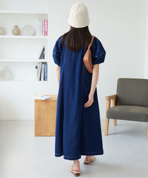 「ECRIRE」 半袖ワンピース M ネイビー レディース_画像4