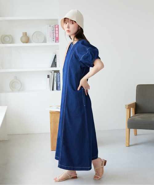 「ECRIRE」 半袖ワンピース M ネイビー レディース_画像5