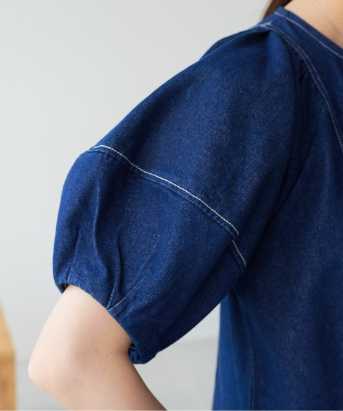 「ECRIRE」 半袖ワンピース M ネイビー レディース_画像7