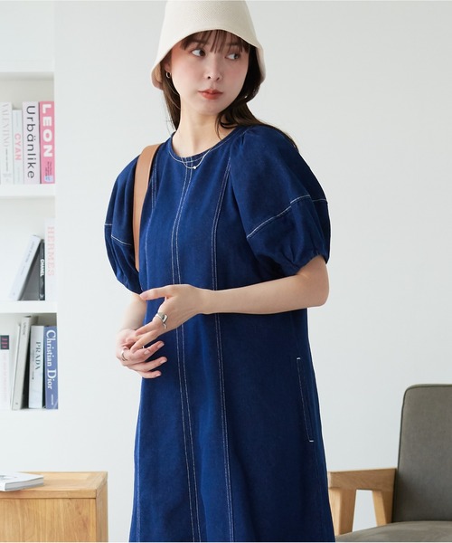 「ECRIRE」 半袖ワンピース M ネイビー レディース_画像8