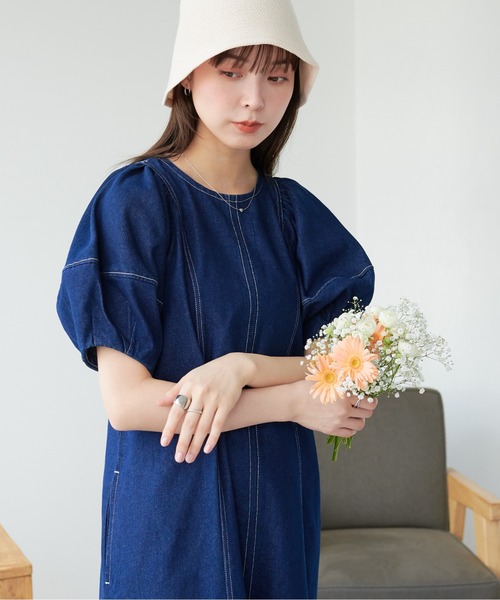 「ECRIRE」 半袖ワンピース M ネイビー レディース_画像9