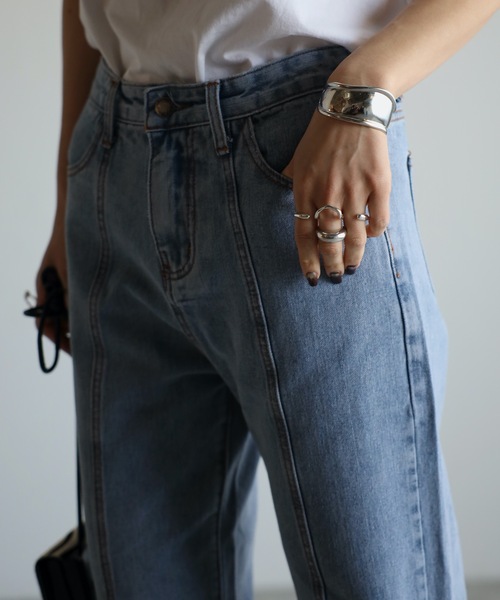 「ap retro」 加工ブーツカットデニムパンツ MEDIUM サックスブルー レディース