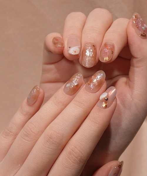 Anail ネイルチップ ネイルシール 水光ネイルパープルブラウン