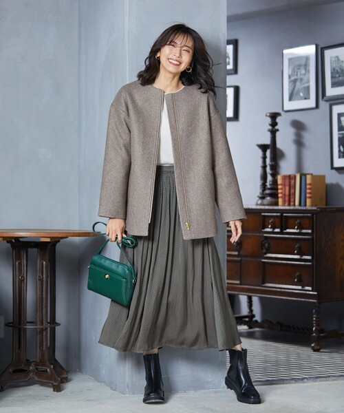 「ANY」 ノーカラーコート F ベージュ レディース_画像2