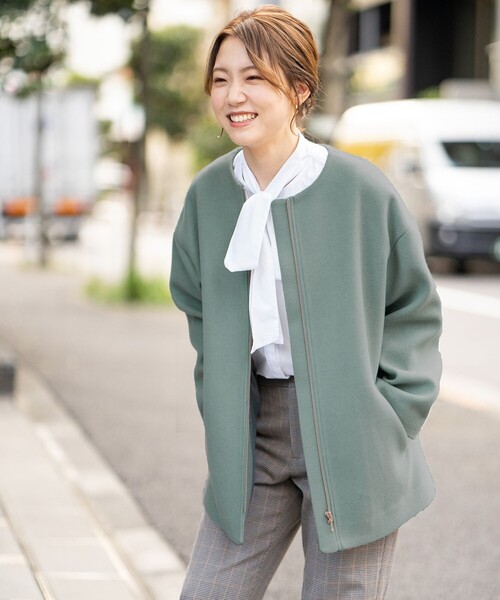 「ANY」 ノーカラーコート F ベージュ レディース_画像7