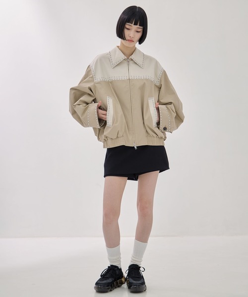 コート アウター 「CLANE/クラネ」W COLOR STUDDED DRIZZLER JACKET/ダブルカラースタッズショートブルゾンの画像