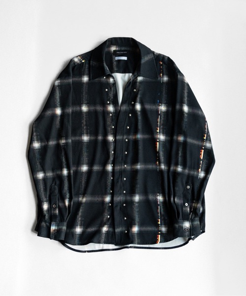 セオリー　スキッパー　シャツ　ブラック　新品未使用 PHILTHEORY シャツ Noise check skipper shirts / ノイズチェック