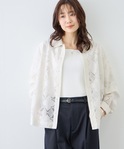 30 ロペ ROPE 花柄 レース ハイネック ブラウス シャツ トップス 白 ブラウス】トップス シャツ インナー 長袖 ベージュ 花柄 レース