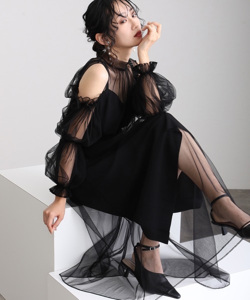 atlo ロングワンピース atlo（アトロ） 「PourVous」長袖ワンピース SS ブラック レディース