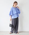 パンツ 麻混メランジツータックパンツ レディースの詳細画像2