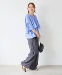 パンツ 麻混メランジツータックパンツ レディースの詳細画像1
