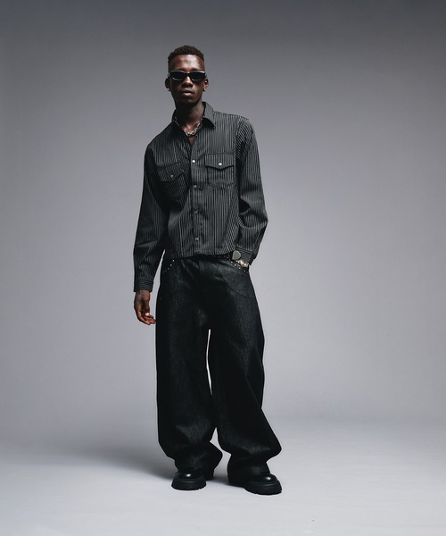 スペシャル　ビンテージ　30s 黒　コットンツイル　ワークシャツ　メタルボタン ANDER HUNK シャツ W-Pocket Metal Button Shirt / Wポケットメタル