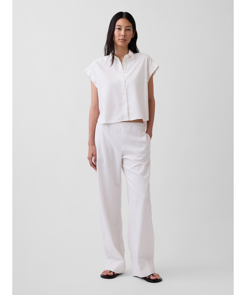GAP（ギャップ） リネンシャツ ブラウス シャツ 半袖 リネンブレンド 