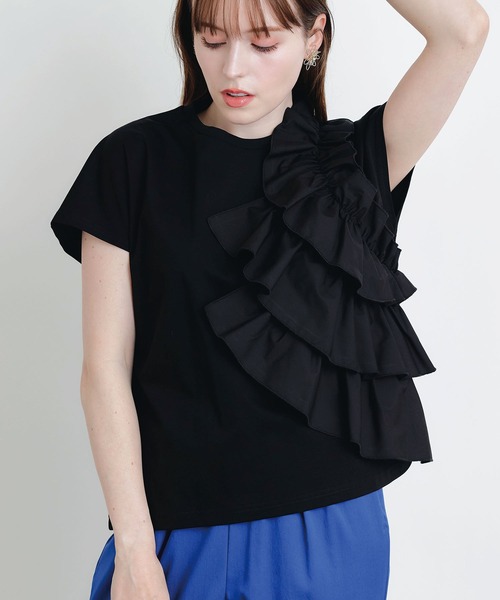 PICCIN PERLA tシャツ アシンメトリーフリルプルオーバー レディース