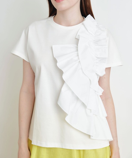 PICCIN PERLA tシャツ アシンメトリーフリルプルオーバー レディース