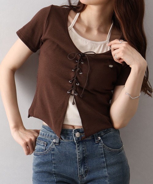 SpRay（スプレイ） tシャツ レースアップフェイクレイヤードトップス