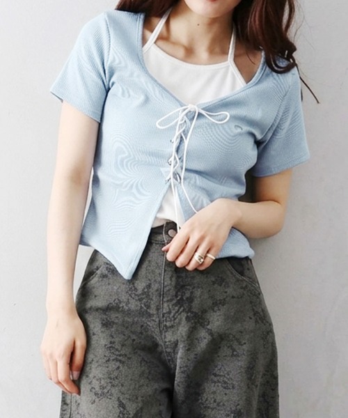 SpRay（スプレイ） tシャツ レースアップフェイクレイヤードトップス