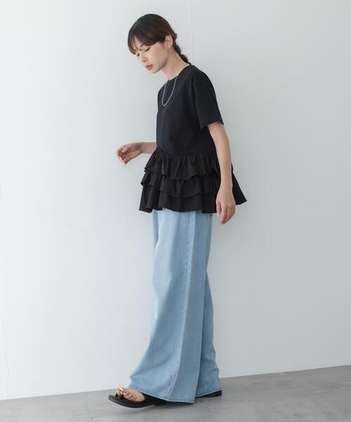 Sonolimited(ソーノリミテッド)水色 フリル付きペプラムTシャツ 半袖 URBAN RESEARCH Sonny Label tシャツ 半袖 ペプラムフリルカットソー