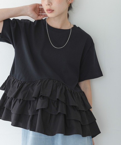 tシャツ ペプラムフリルカットソー レディースの画像