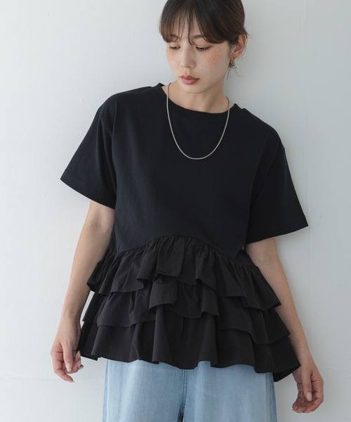 tシャツ ペプラムフリルカットソー レディースの画像