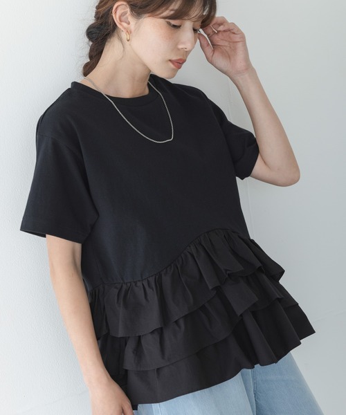 tシャツ ペプラムフリルカットソー レディースの画像