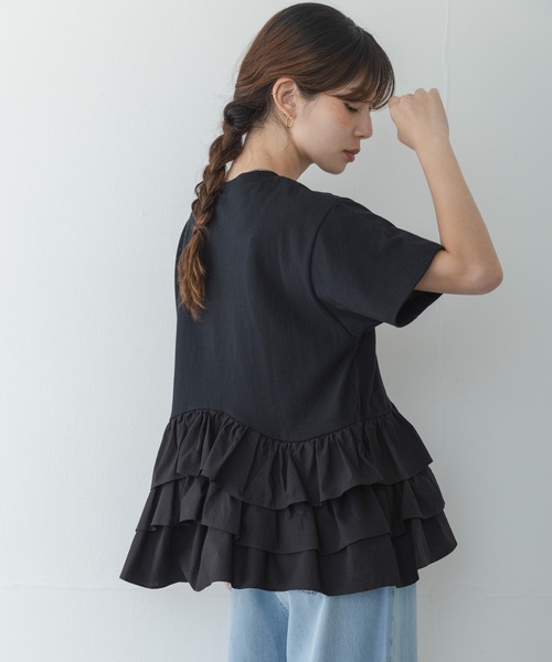 tシャツ ペプラムフリルカットソー レディースの画像