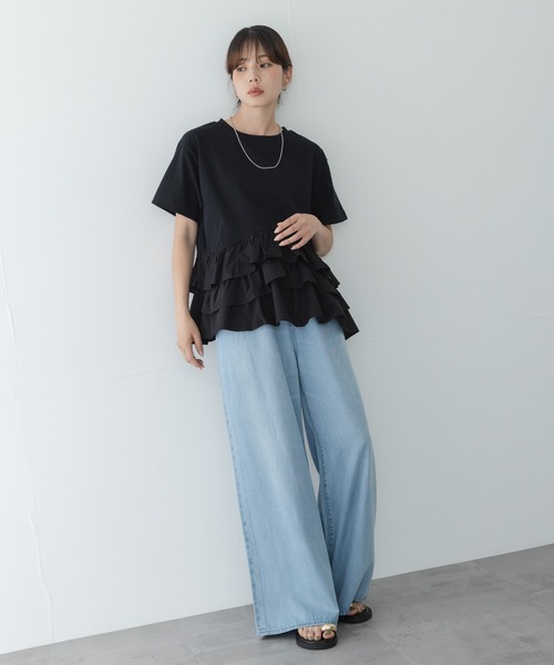 tシャツ ペプラムフリルカットソー レディースの画像