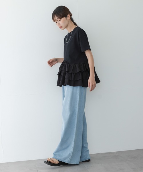 tシャツ ペプラムフリルカットソー レディースの画像