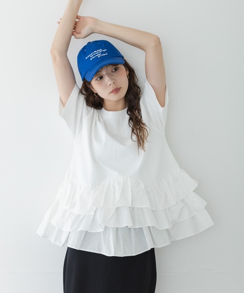 tシャツ ペプラムフリルカットソー レディースの画像