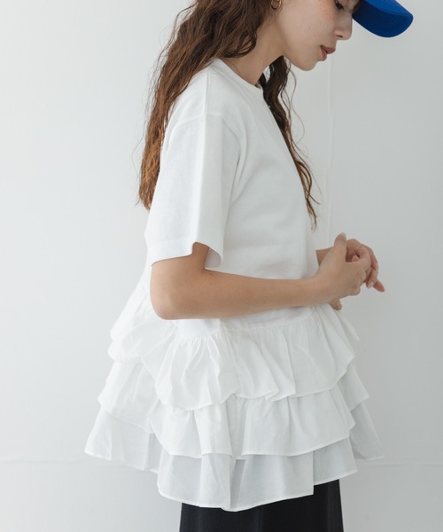 tシャツ ペプラムフリルカットソー レディースの画像