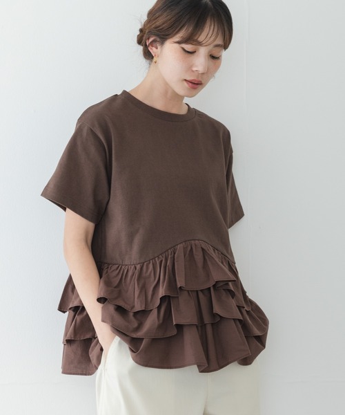 tシャツ ペプラムフリルカットソー レディースの画像
