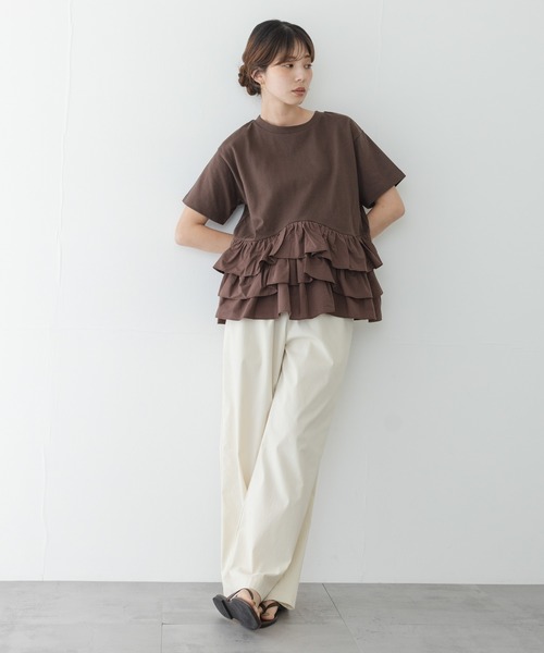 tシャツ ペプラムフリルカットソー レディースの画像