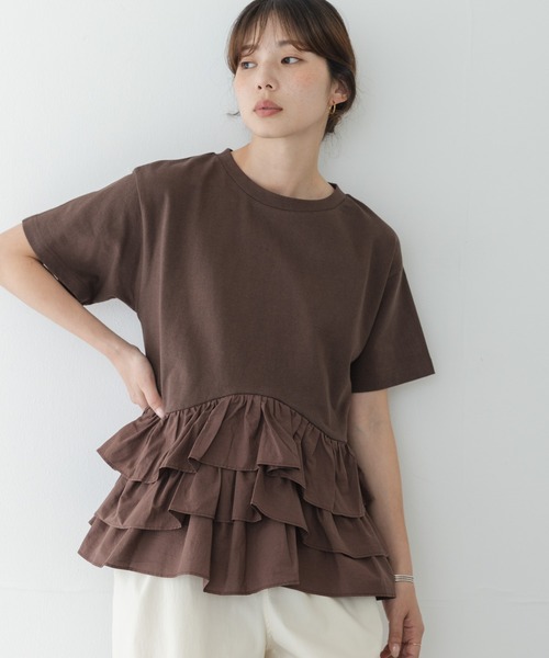 tシャツ ペプラムフリルカットソー レディースの画像