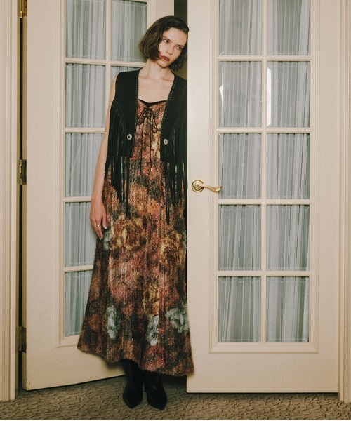 ベスト ジレ WESTERN FRINGE SYNTHETIC LEATHER VEST レディースの画像