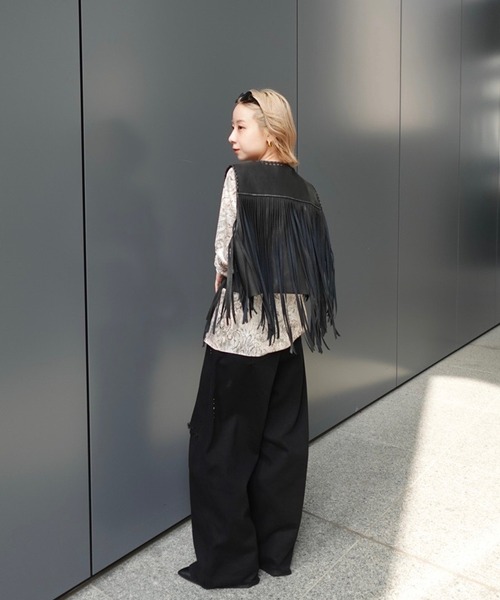 ベスト ジレ WESTERN FRINGE SYNTHETIC LEATHER VEST レディースの画像